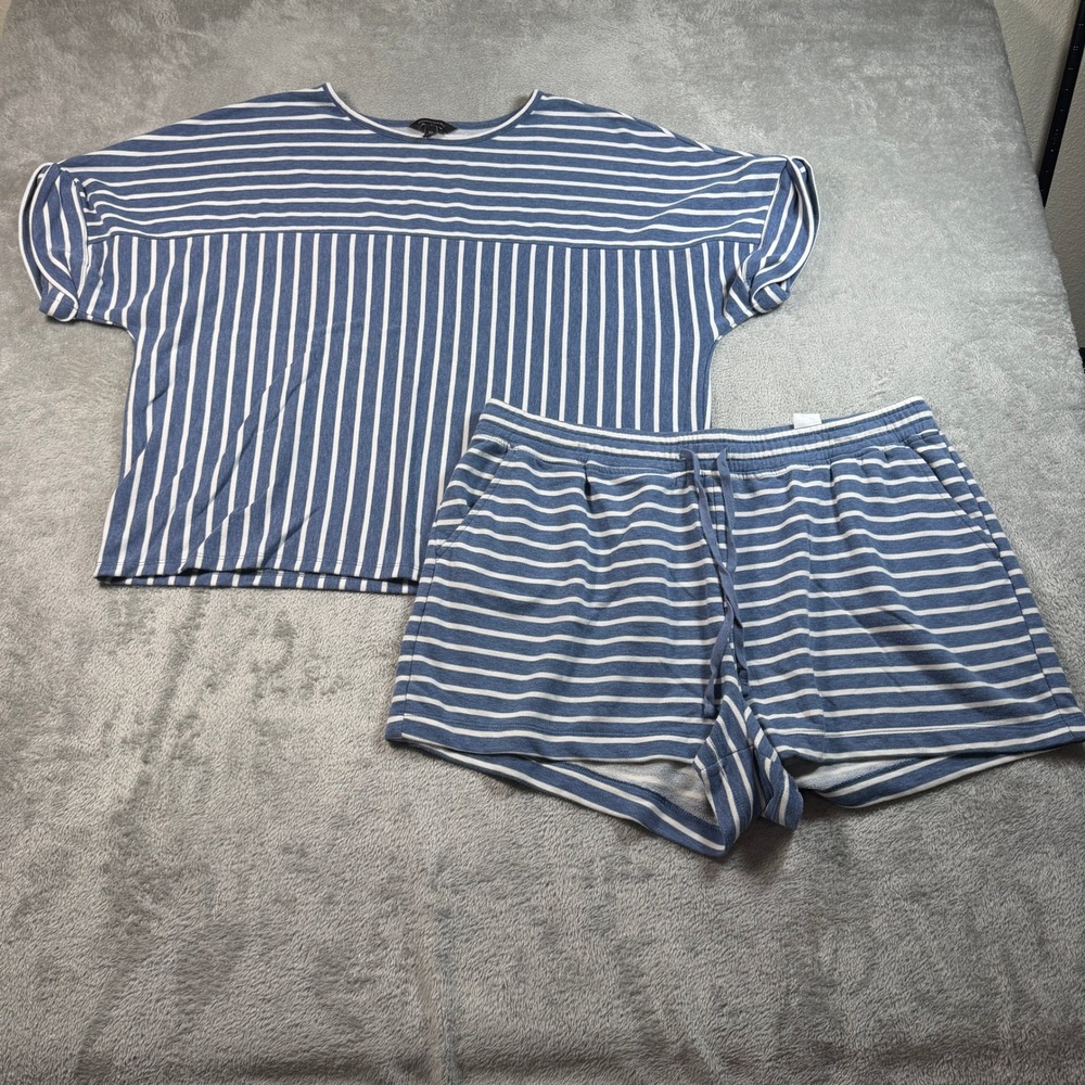 Banana Republic Pajama Set Women XL Blue Striped Short Sleeve Top Shorts